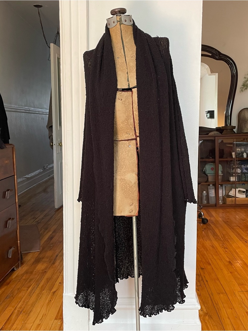 Open-Front Longline Draped Women's Sweater Cardigan - Black